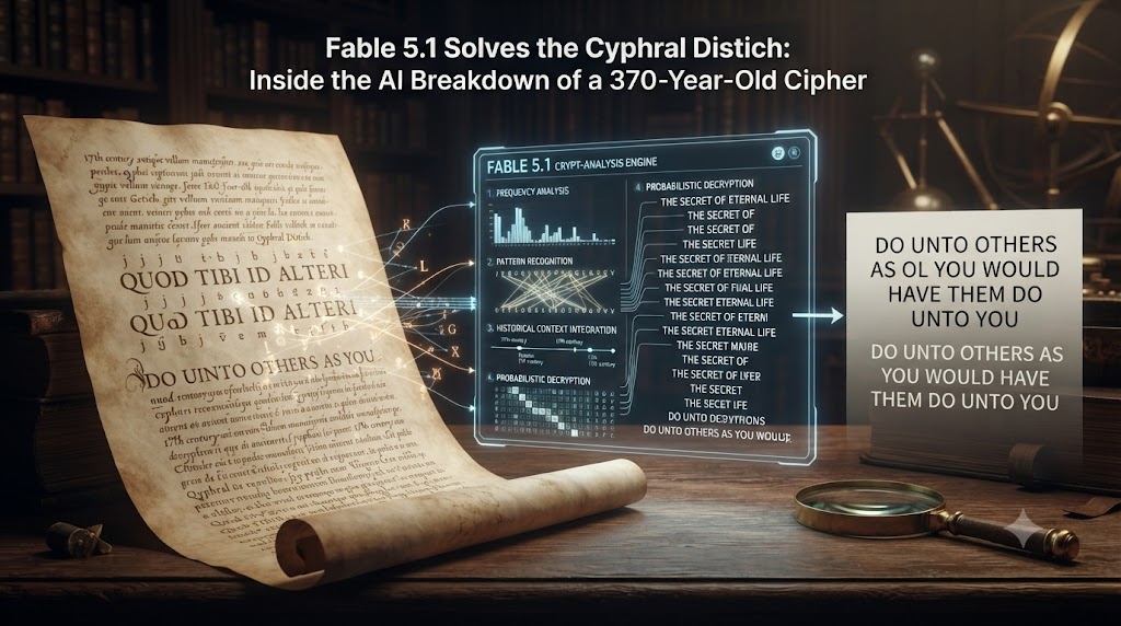 Fable 5.1 Solves the Cyphral Distich: Inside the AI Breakdown of a 370-Year-Old Cipher